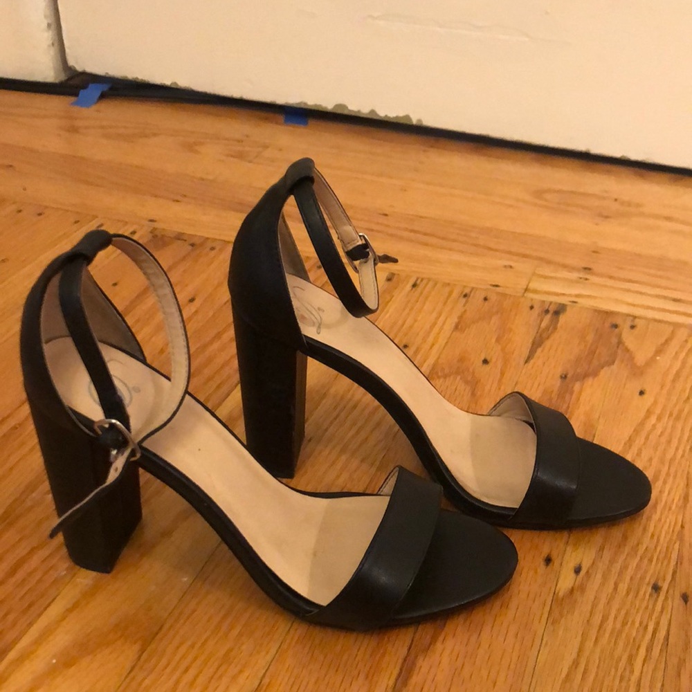 Black heels with thin ankle strap